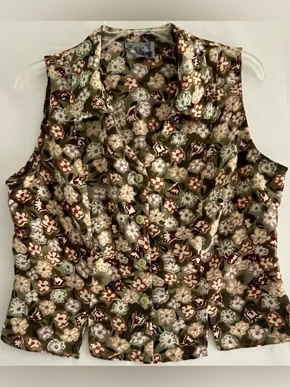 Cottagecore Sage Green Floral Button Up Vest Top